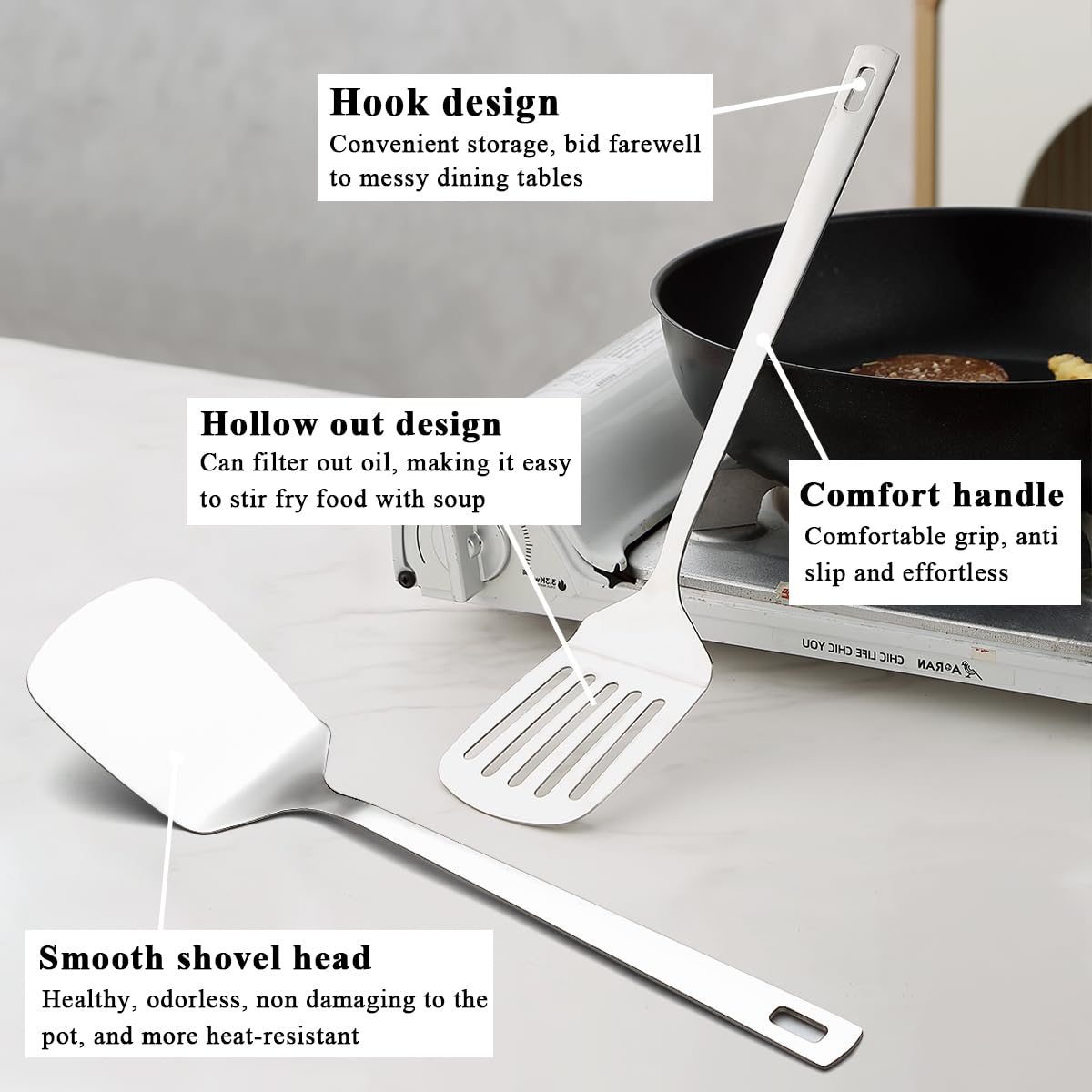 Evanda Kitchen Utensils Set 6pcs, Stainless Steel Cooking Utensils Set, Heavy Duty Kitchen Tools Spatulas Set, Home Essentials Kitchen Gadgets Accessories