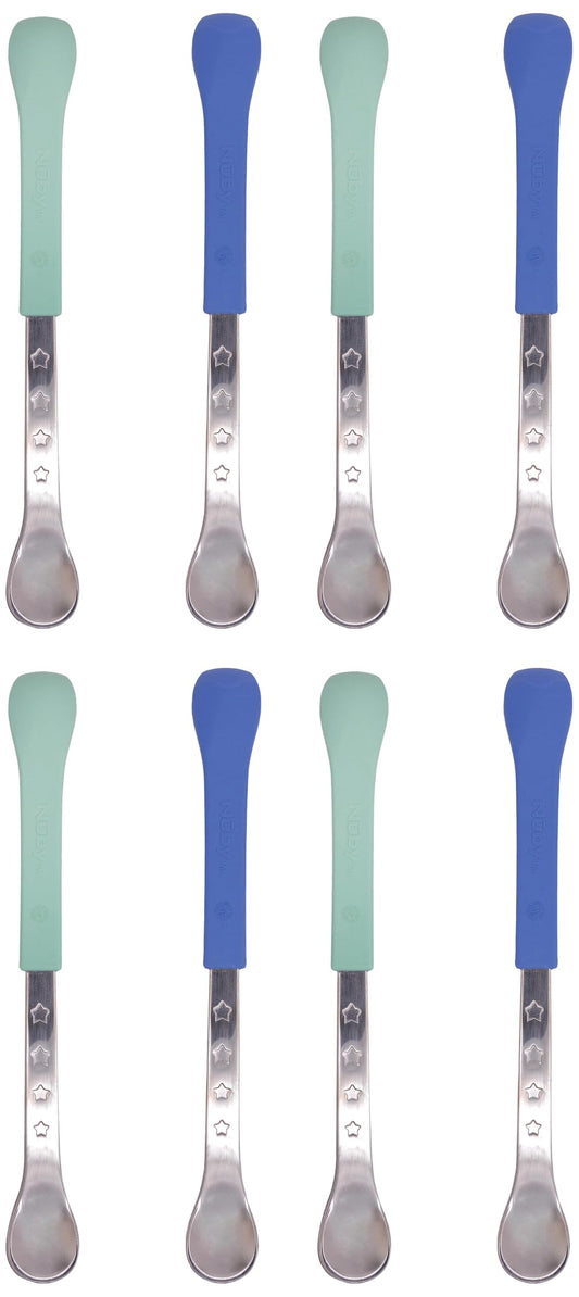 Nuby 2-in-1 Hot Safe Feeding Spoons - (8-Pack) Spoons for Babies 6+ Months - Blue and Aqua