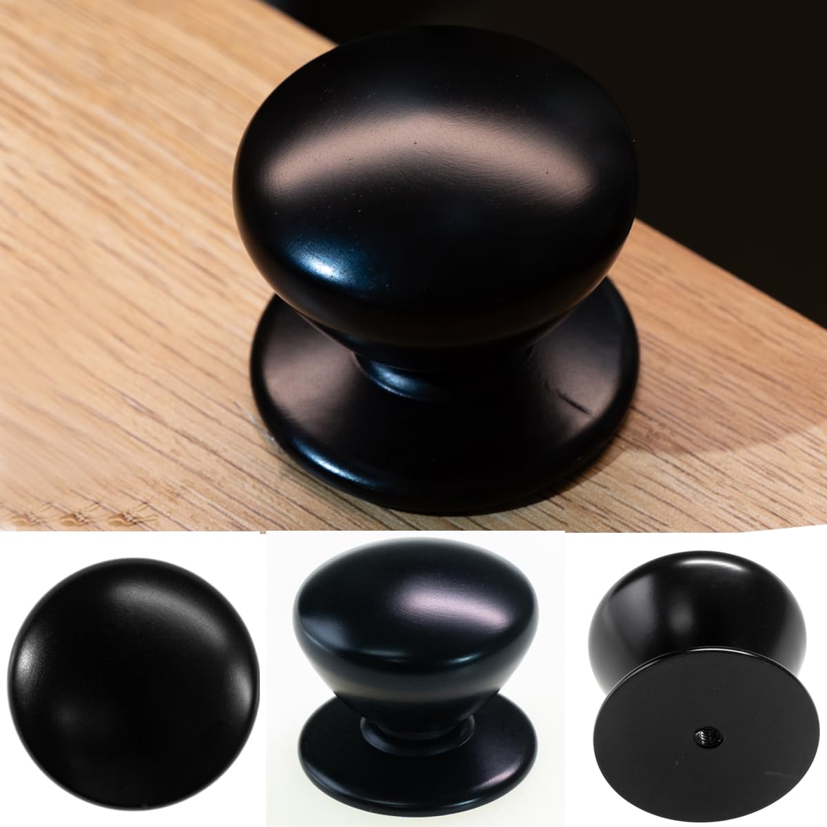 trust4care 2-Pack Extra Large Matt Black Bifold Closet Door Knobs with Wide Base, Heavy Passage Wardrobe Dresser Kitchen Pantry Dummy Pull Doorknobs, 1-3/5" Furniture Drawer Handles
