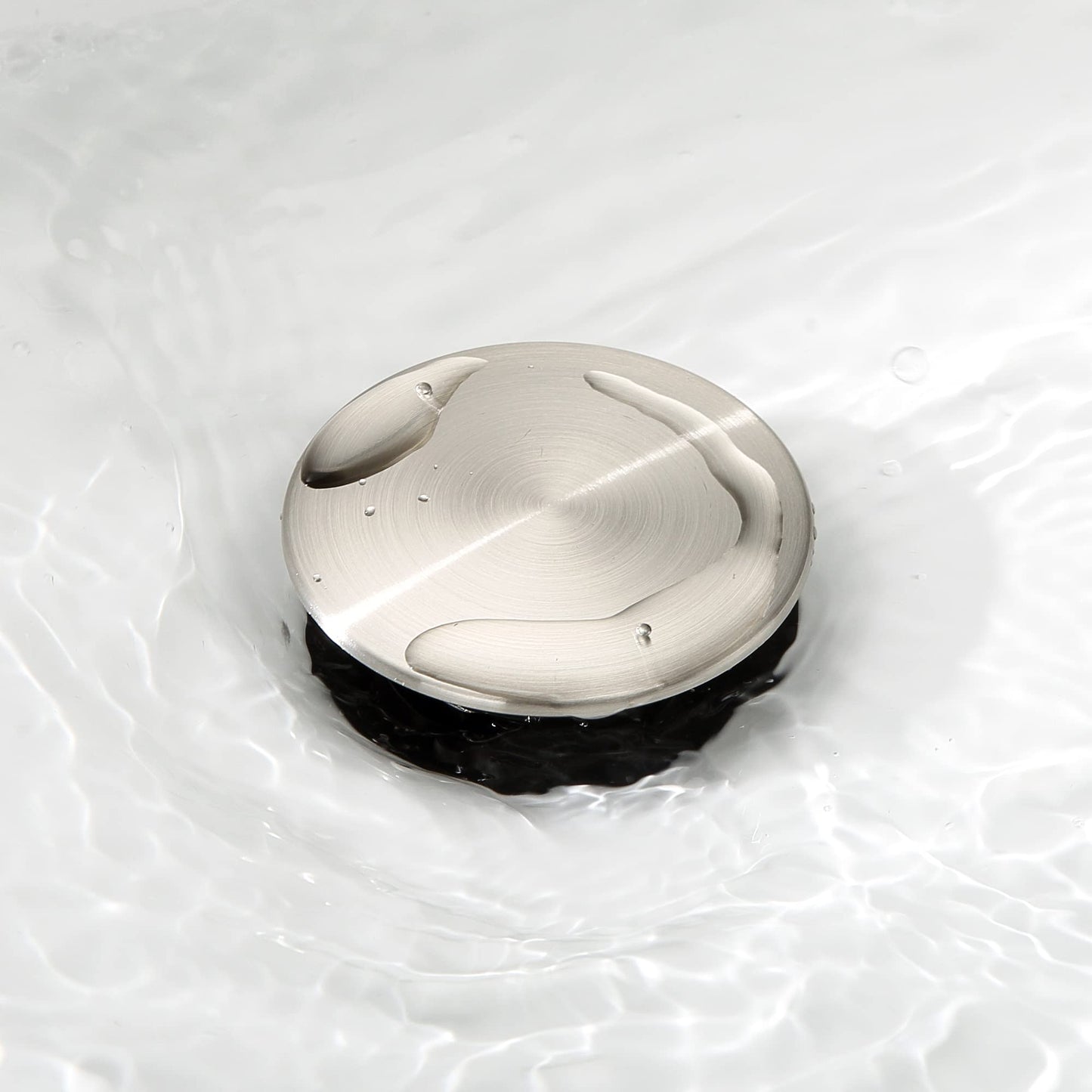 TIORIY Pop Up Bathroom Sink Drain - Bathroom Sink Stopper with Overflow for Faucet Vessel, Push Type Bathroom Sink Vanity Assembly with Strainer, Brushed Nickel