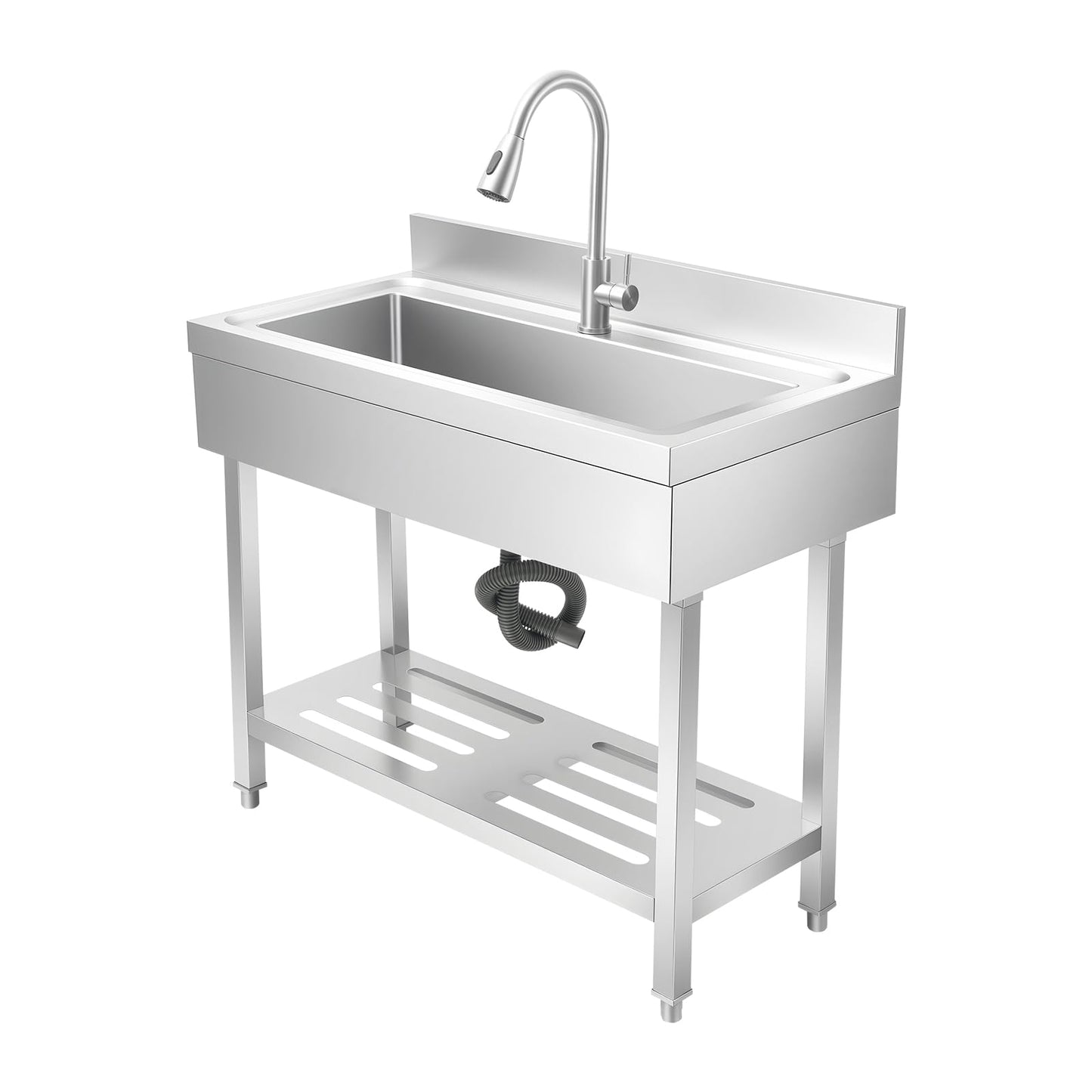 Stainless Steel Utility Sink, Freestanding Single Bowl Utility Sink with Storage Rack, Faucet, Commercial Bowl Kitchen Sinks for Kitchen Laundry Room Farmhouse Indoor and Outdoor, 39" x 20" x 31.5"