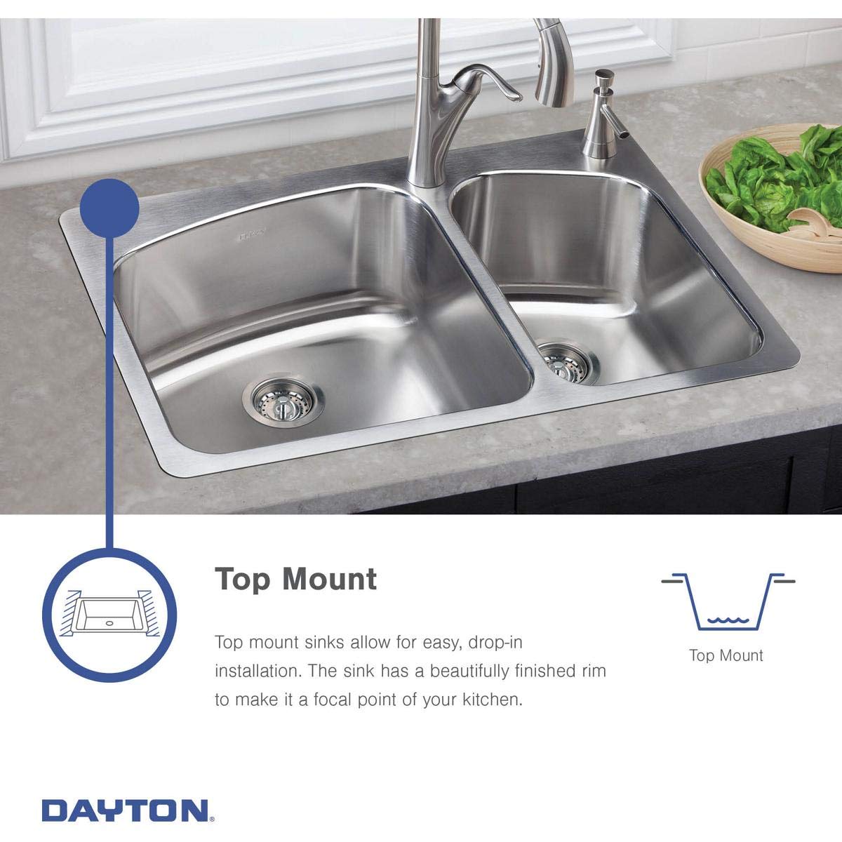 Elkay Dayton D125212 Single Bowl Drop-in Stainless Steel Sink
