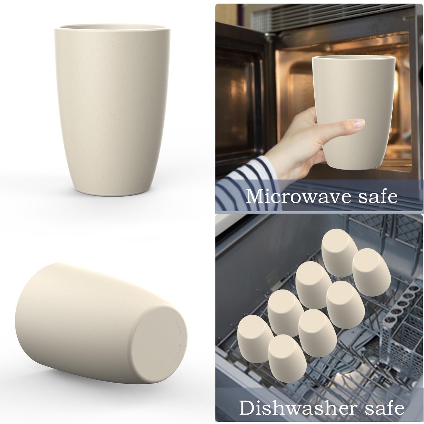 Wrova Wheat Straw Cups 8 PCS Good Alternative to Plastic Reusable Cups 20 oz Unbreakable Drinking Cup Reusable Dishwasher Safe Water Plastic Glasses Beige Series
