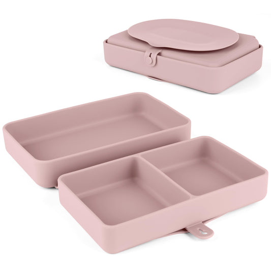 Nearbyme Silicone Baby Plate, Foldable & Compact Food Grade Silicone Plates, Foldable Toddler Travel Essential with Suction for Toddlers (Blush)