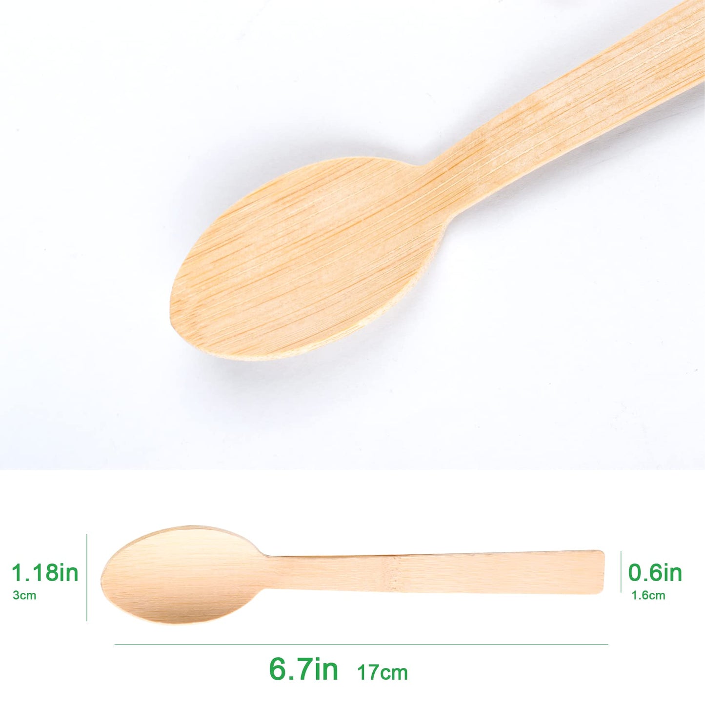 100% Bamboo Utensils -100 PK 6.7" Bamboo Spoons Disposable Cutlery Set Compostable Biodegradable Eco Friendly Renewable Flatware Spoon
