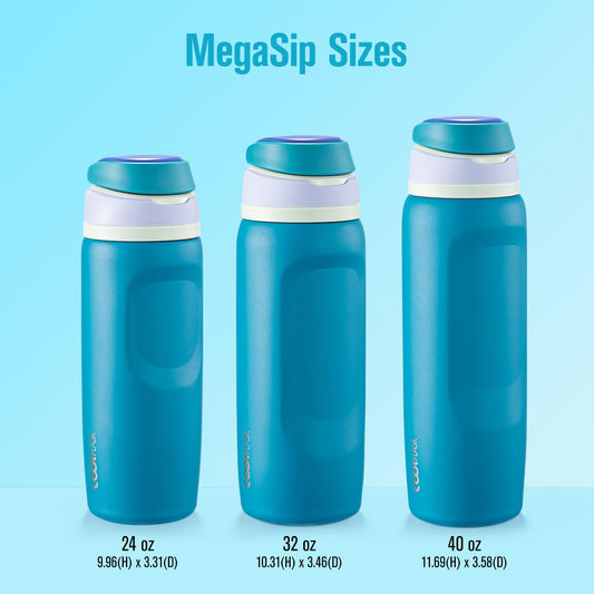 Coolflask MegaSip Insulated Water Bottle 40 oz with Straw, Stainless Steel Water Bottles Leak-Proof, 24+ Hours Cold, BPA-Free Dishwasher Safe, Water Flask for Sports Gym Work Office, Scuba Blue