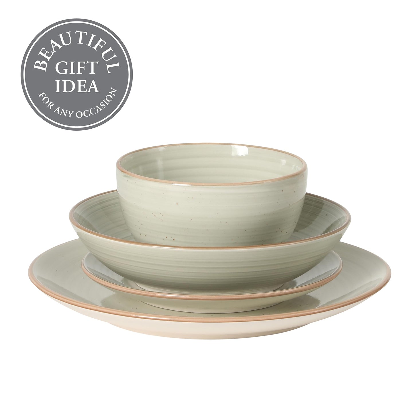 Gibson Home Stonebury 16 Piece Plates and Bowls Cream Grey Dishes - Handpainted Stoneware Dinnerware Set - Service for 4