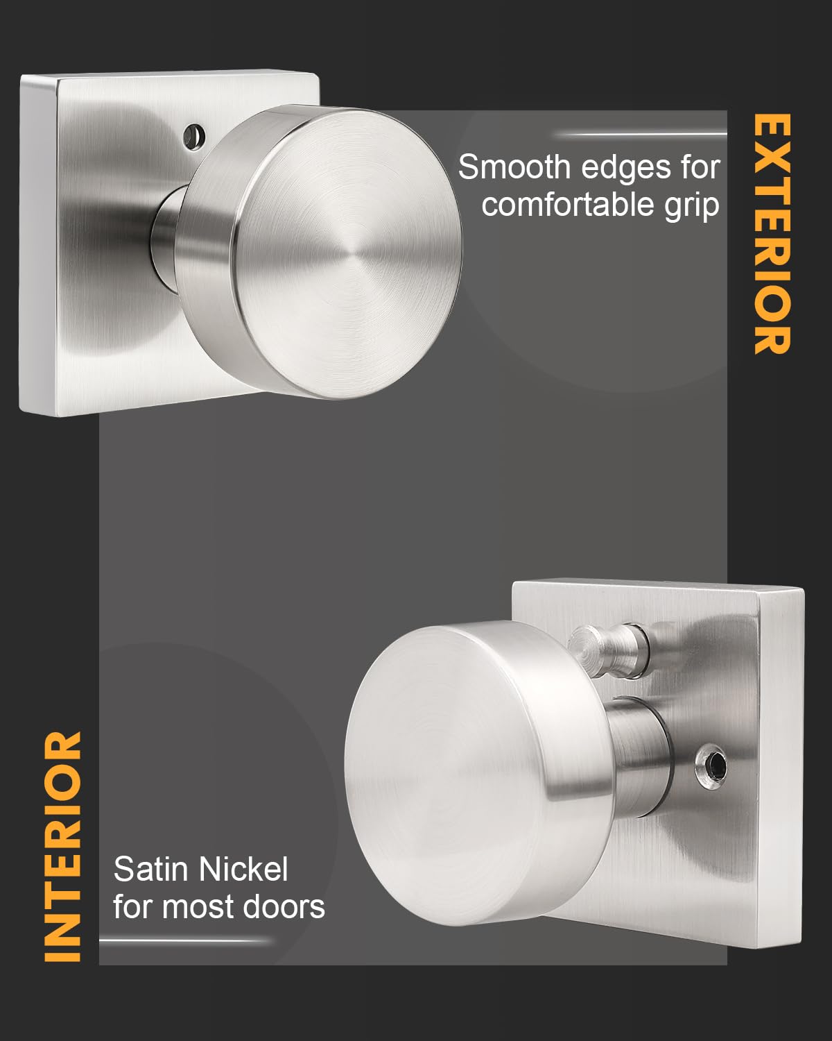Gobrico Brushed Nickel Privacy Door Knobs with Square Rosette(6 Pack), Interior Heavy Duty Door Handles with Lock, Keyless Door Locks for Bedroom, Bathroom