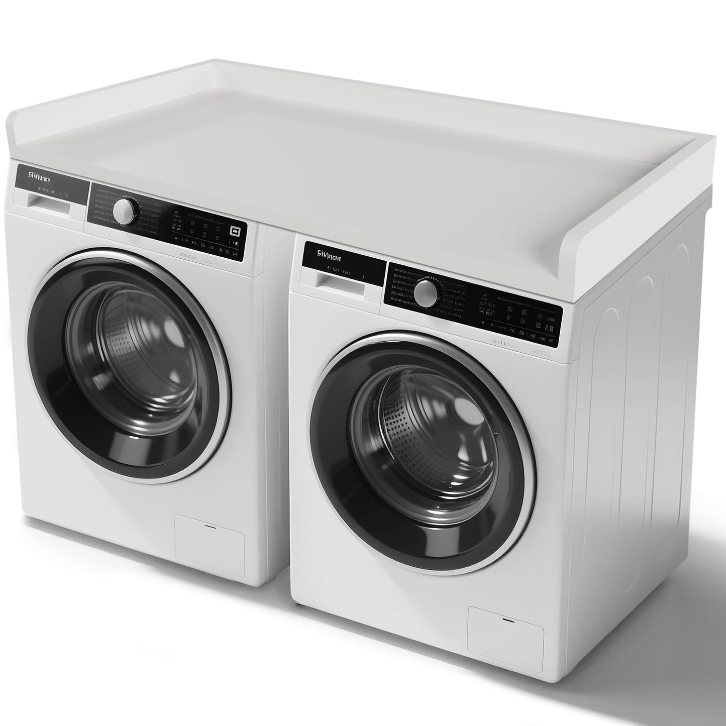FAHKNS Washer Dryer Countertop - 54" Wood Laundry Washer Dryer Topper with Anti-Slip Mat, Waterproof Laundry Room Organization, Elegant & Space-Saving, White