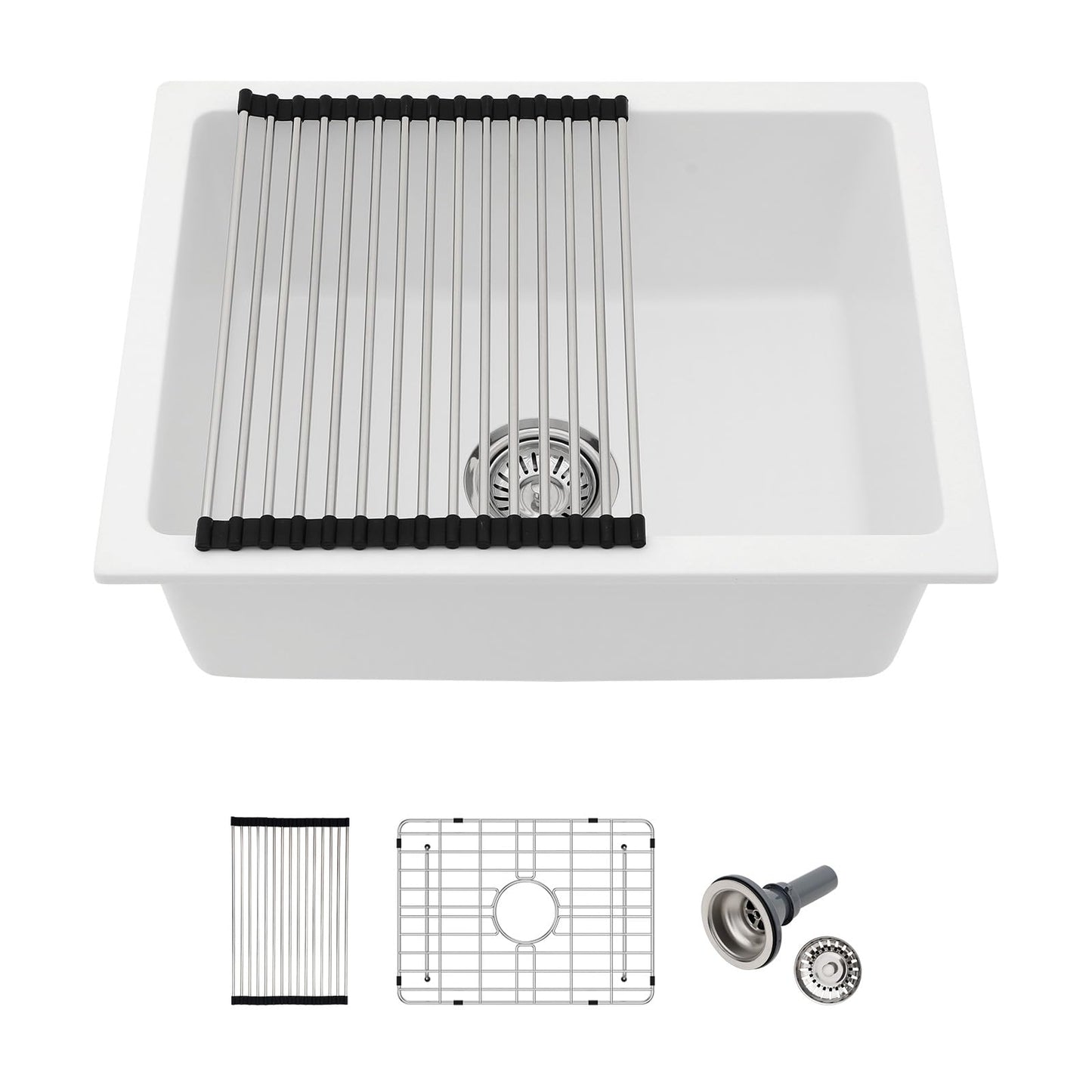 Lofeyo 22x17 Inch Granite Composite Kitchen Sink - 22"x17" Undermount White Wet Bar Sink Granite Composite Quartz Classic Under Counter Ledge Single Bowl Sink Basin, LOF-GC22179