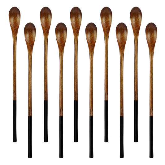 Wooden Long Tea Spoons, AOOSY 9.13 inches 10 Pieces 100% Natural Wood Long Handle Drink Spoons Honey Spoon Cocktail Stirrer Swizzle Sticks