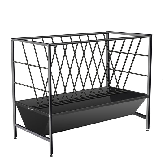 YXJSTO Pasture Hay Feeder 69 Gallon, Livestock 2 in 1 Hay and Grain Feeder, Heavy-Duty Galvanized Metal Goat Feeder with 2 Trays, Pasture Feeder for Goat, Sheep, Foal, Sheep