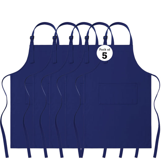 RAJRANG Chef Apron for Women Men with Pockets Cotton Kitchen Cooking Long Aprons Sodalite Blue 35x27 Inches Pack of 5