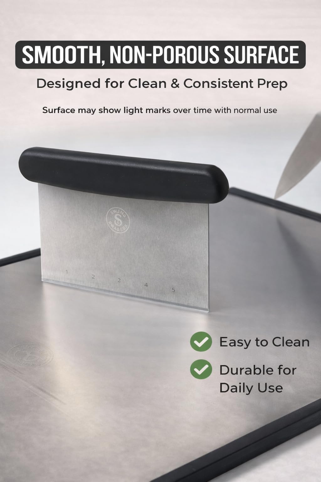 Titanium Cutting Board for Kitchen with Scraper – 16” x 11” Double-Sided Metal Cutting Board with Steel Handle, Large Prep Surface