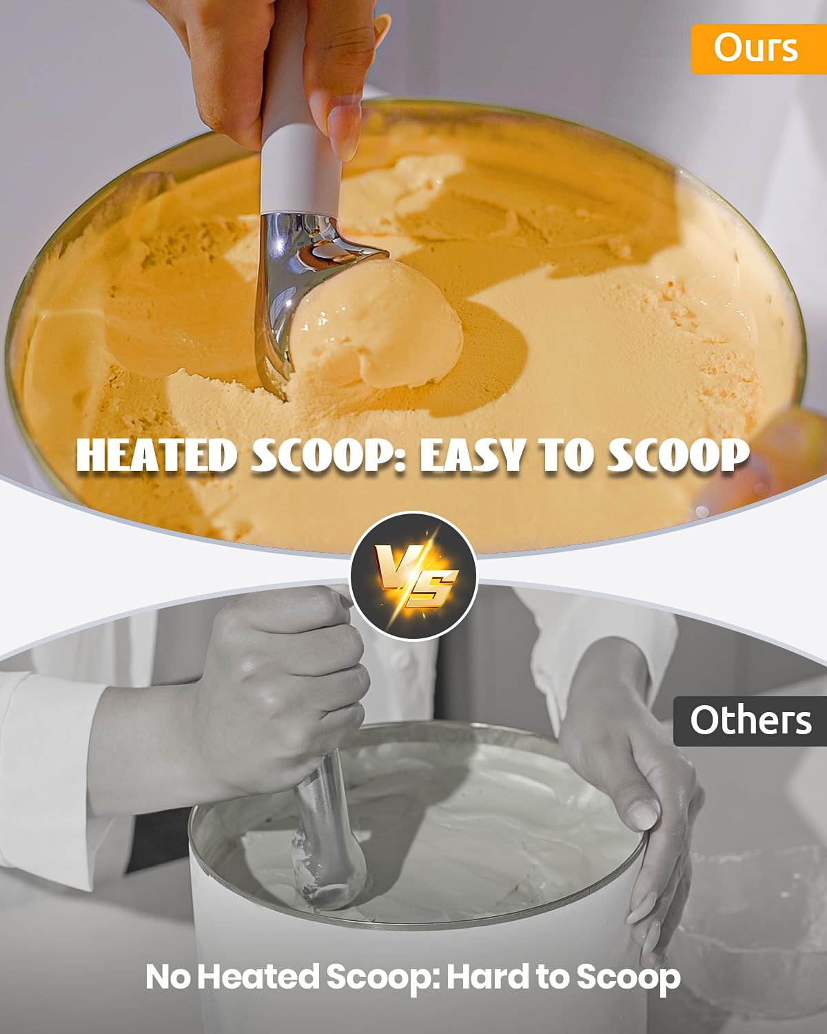 Heated Ice Cream Scoop Rechargeable Electric, 158°F Auto-Thermal Warming Scoop for Hard Ice Cream, Cordless LED Display, One-Button Operation, IP67 Waterproof Easy Clean (1, White)