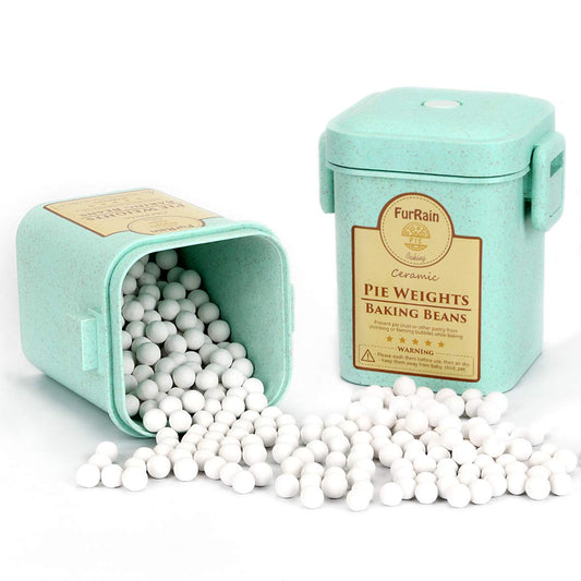 FurRain Ceramic Pie Weights Reusable 10mm Baking Beans Pie Crust Weights Natural Ceramic Stoneware with Wheat Straw Container