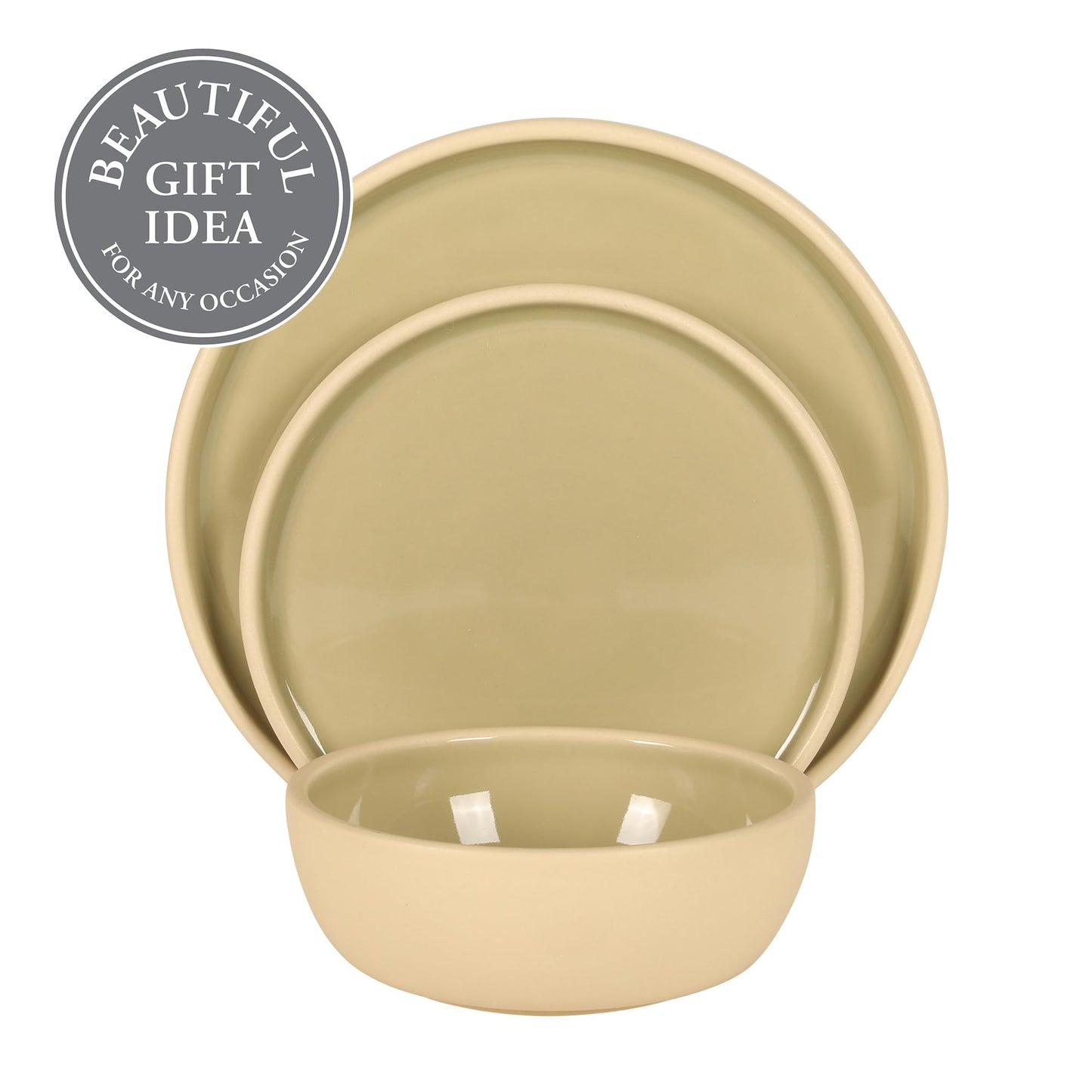 Gibson Elite - Made in Portugal - Port Gaia 12 Piece (Service for 4) Plates and Bowls Reactive Glaze Dishes Stoneware Ceramic Dinnerware Set - Grey