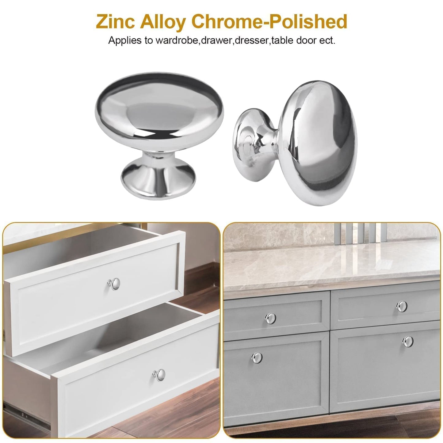OctinPris 20x Polished Chrome Cabinet Hardware Round Mushroom Knob Drawer Handles 30mm/1.18" for Kitchen Cupboard Furniture Chest Door Dresser Bathroom (Silver)