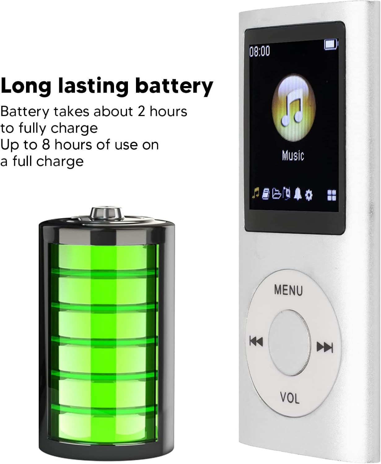Gegong MP3 1.8 Inch Portable Player Compact Design LCD High Fidelity Sound Music Player Digital Audio Device Metal Body