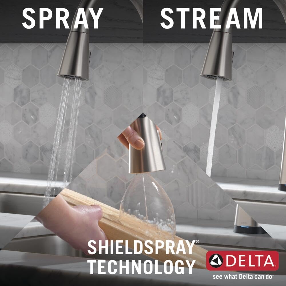 Delta Faucet Lenta Touch Kitchen Faucet Brushed Nickel, Kitchen Faucets with Pull Down Sprayer, Kitchen Sink Faucet, Faucet for Kitchen Sink, Touch2O Technology, SpotShield Stainless 19802TZ-SP-DST