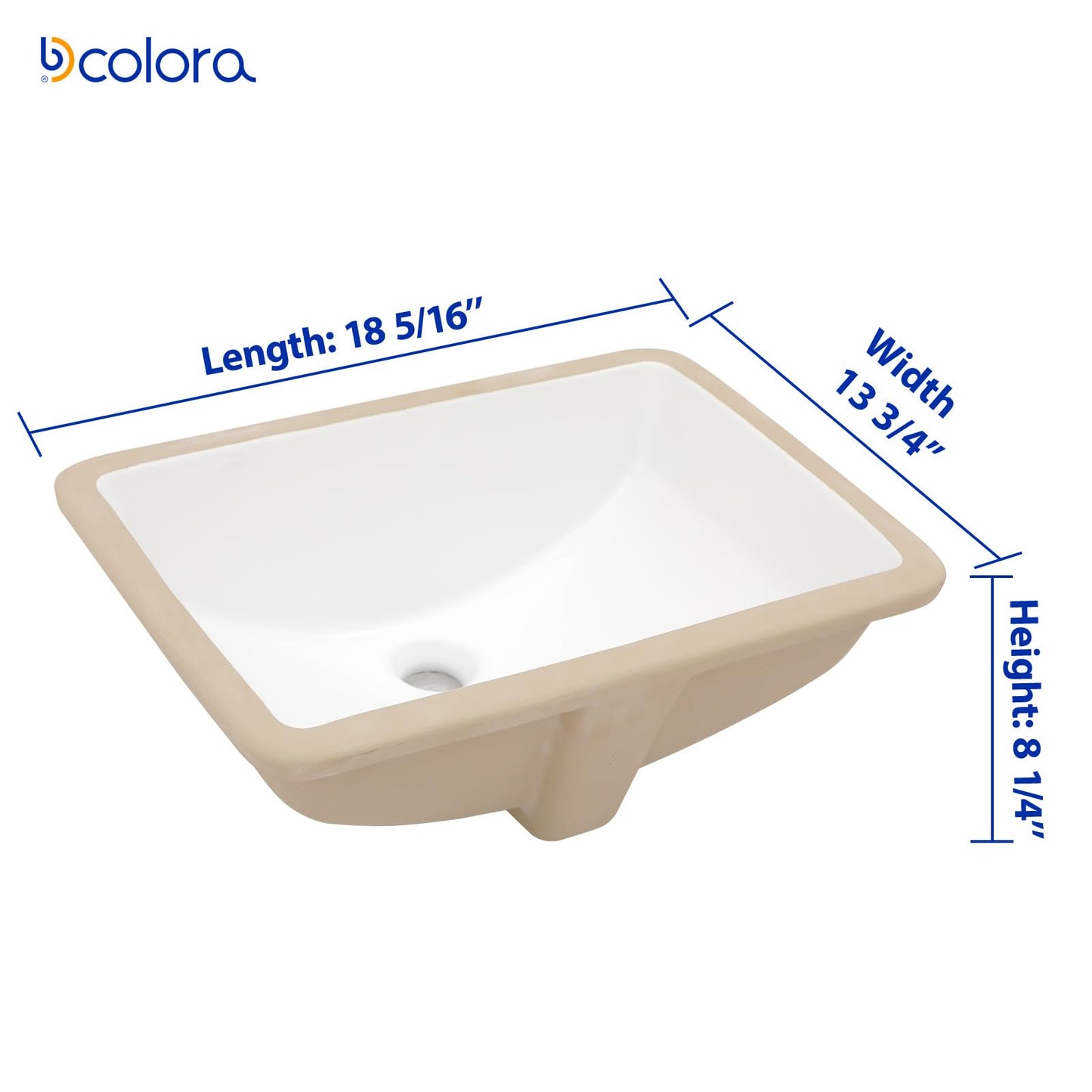 Dcolora Undermount Bathroom Sink Rectangle 18"x14" White Porcelain Ceramic Rectangular Vessel Sink Under Counter Lavatory Vanity Bath Sink Bowl Basin With Overflow