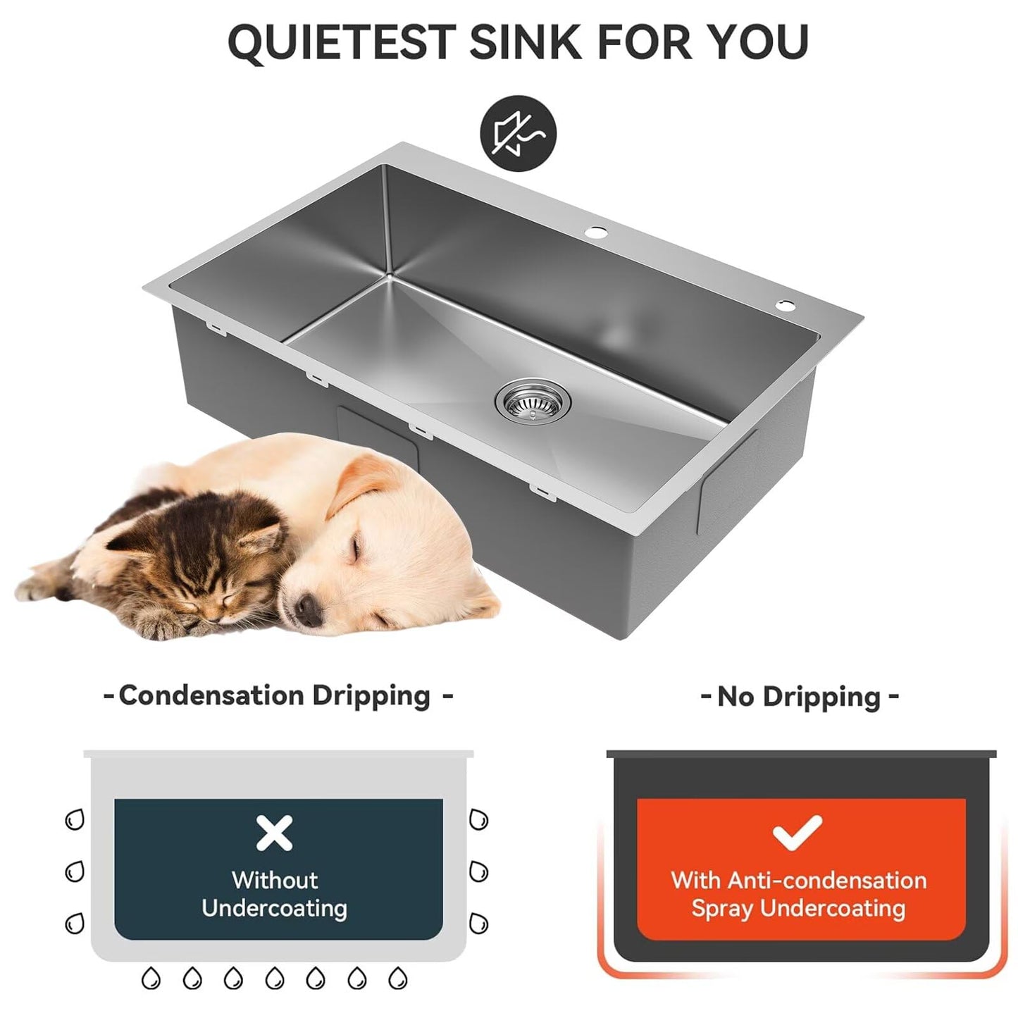 Frogink 33 inch Topmount Handmade 18 Gauge Single Bowl Stainless Steel Kitchen Sink with Accessories in 33"Lx22"Wx10"D