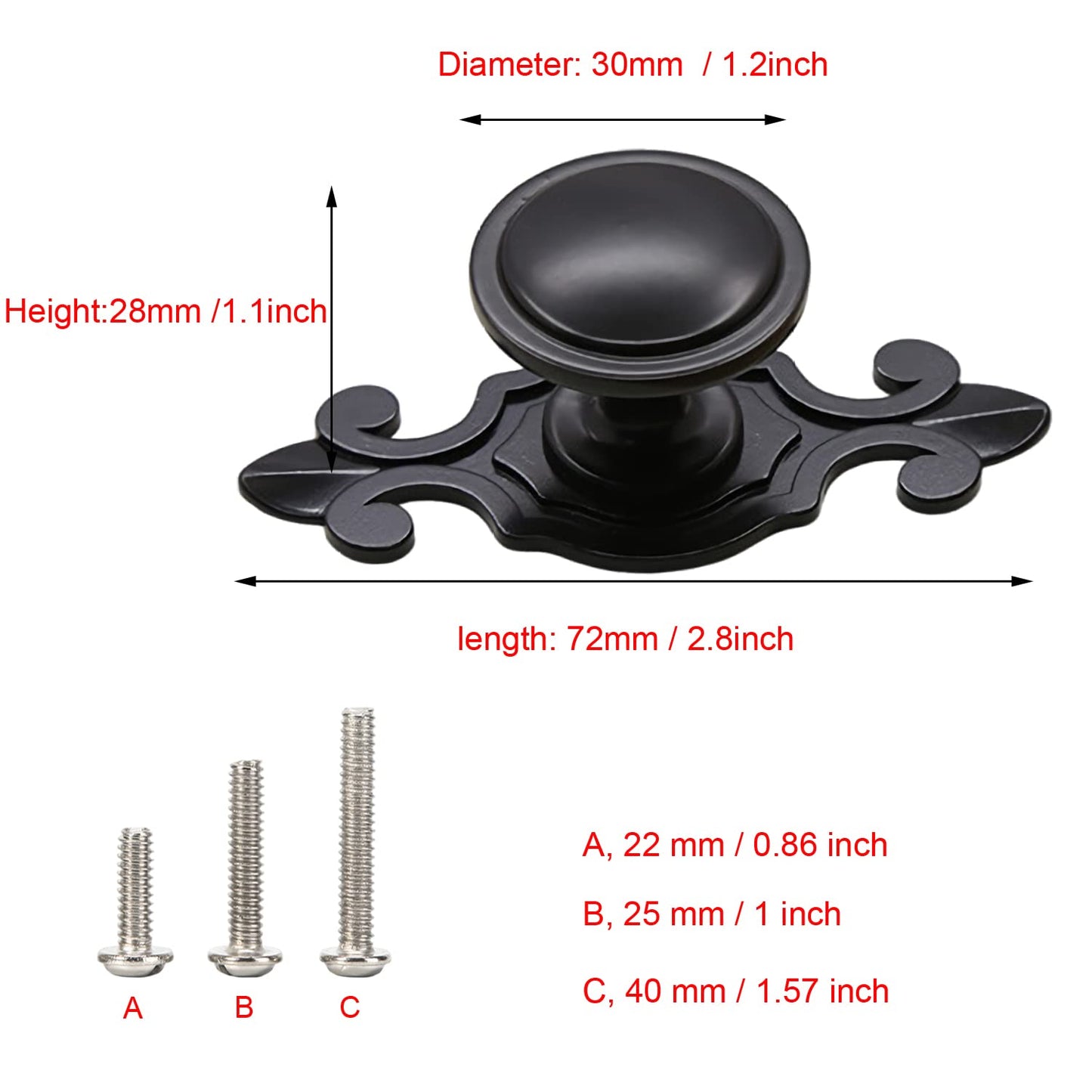 HUAMULAN 10 Pack Knobs,Vintage Dresser Kitchen Cabinet Pulls Zinc Alloy Base Backplate Cupboard Wardrobe Drawer Door Handles,Black Base