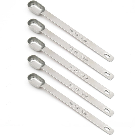 BERYLER 5PCS 1/2tsp (1/6tbsp, 2.5ml) Single Measuring Spoon, Stainless Steel Long Handle Individual Teaspoons Only
