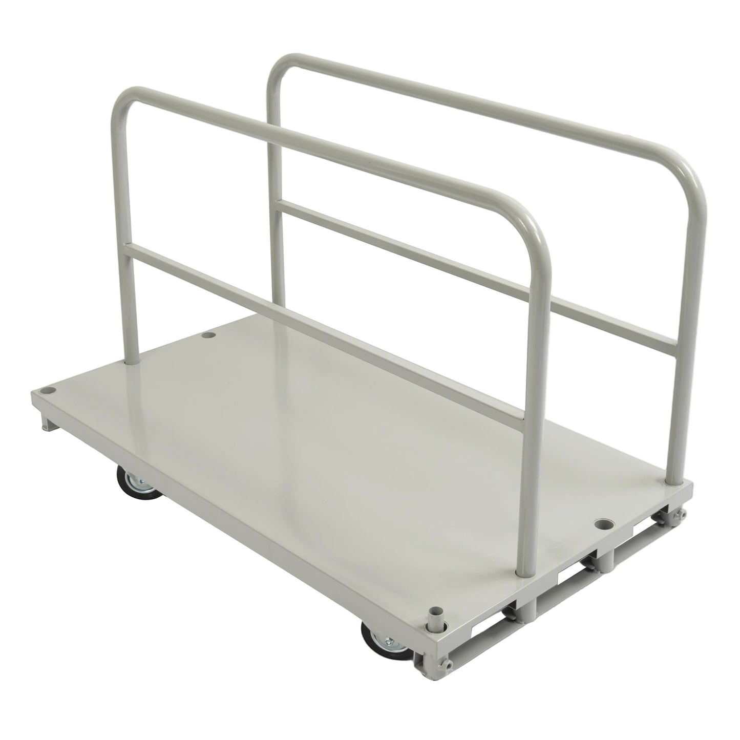 Gelacie 42x24inch Steel Truck Cart, Flat Dolly Cart, Flatbed with 2200 lbs Capacity Platform Truck, Heavy Duty Lumber Drywall Dolly, 4 Swivel Casters, Board with w/1 Front & 2 Side Handrails Silvery