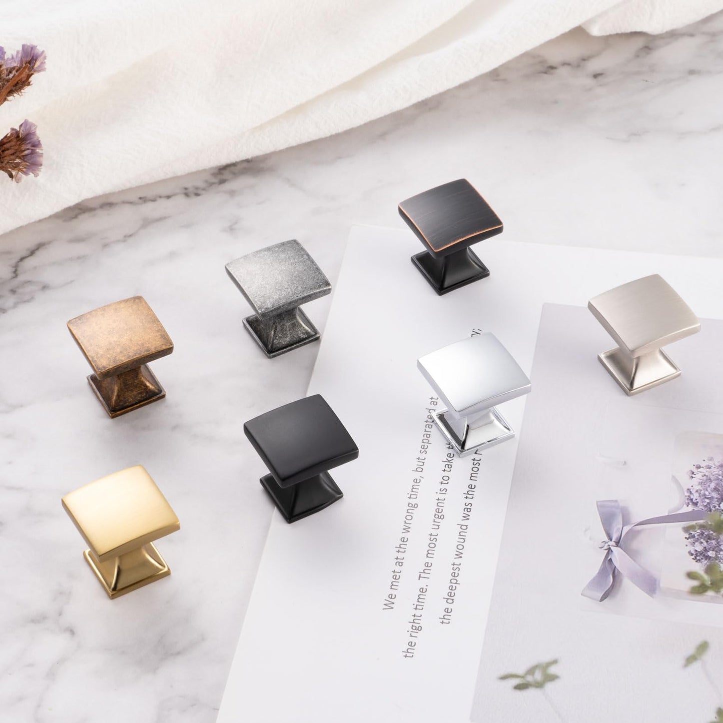 ASKANO 10 Pack 1 Inch, Small Square Brushed Gold Cabinet Knobs Gold Drawer Knobs Gold Cabinet Pulls, ZK2203 Solid Kitchen Hardware for Cabinets Drawers Bedroom Dresser Bathroom Vanity Cupboard