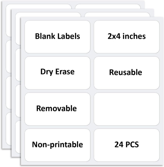 Reusable Dry Erase Labels for Organizing, Storage Bin, Craft, Jars, Pantry Labels, Sticky Notes for Office School Home Gift Chioce, Removable (2x4 inches, 24PCS) (White)