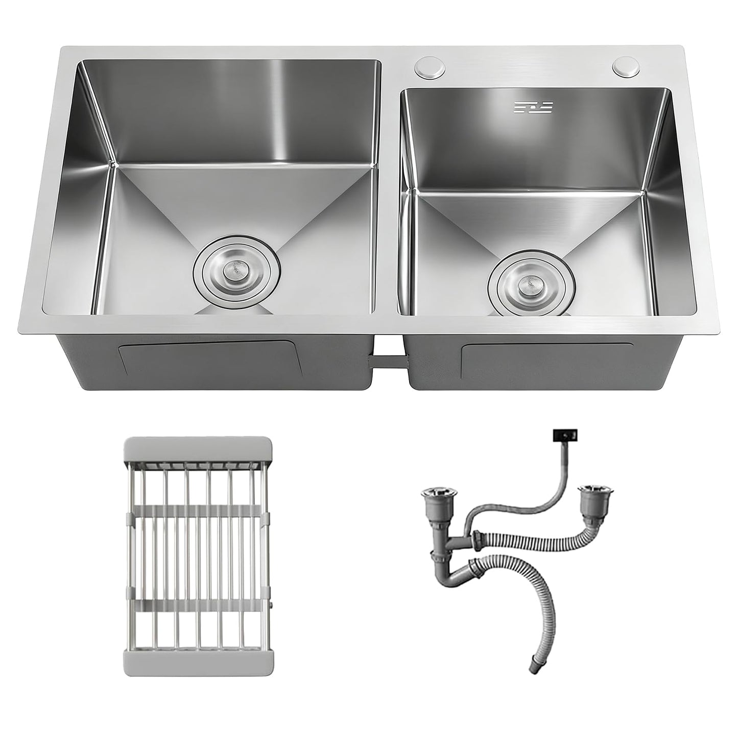 Vivrhintty 32" x 18" Drop-in/Topmount Double Bowl Kitchen Sink, Nano-Coated 304 Stainless Steel Kitchen Sink with Drain and Overflow