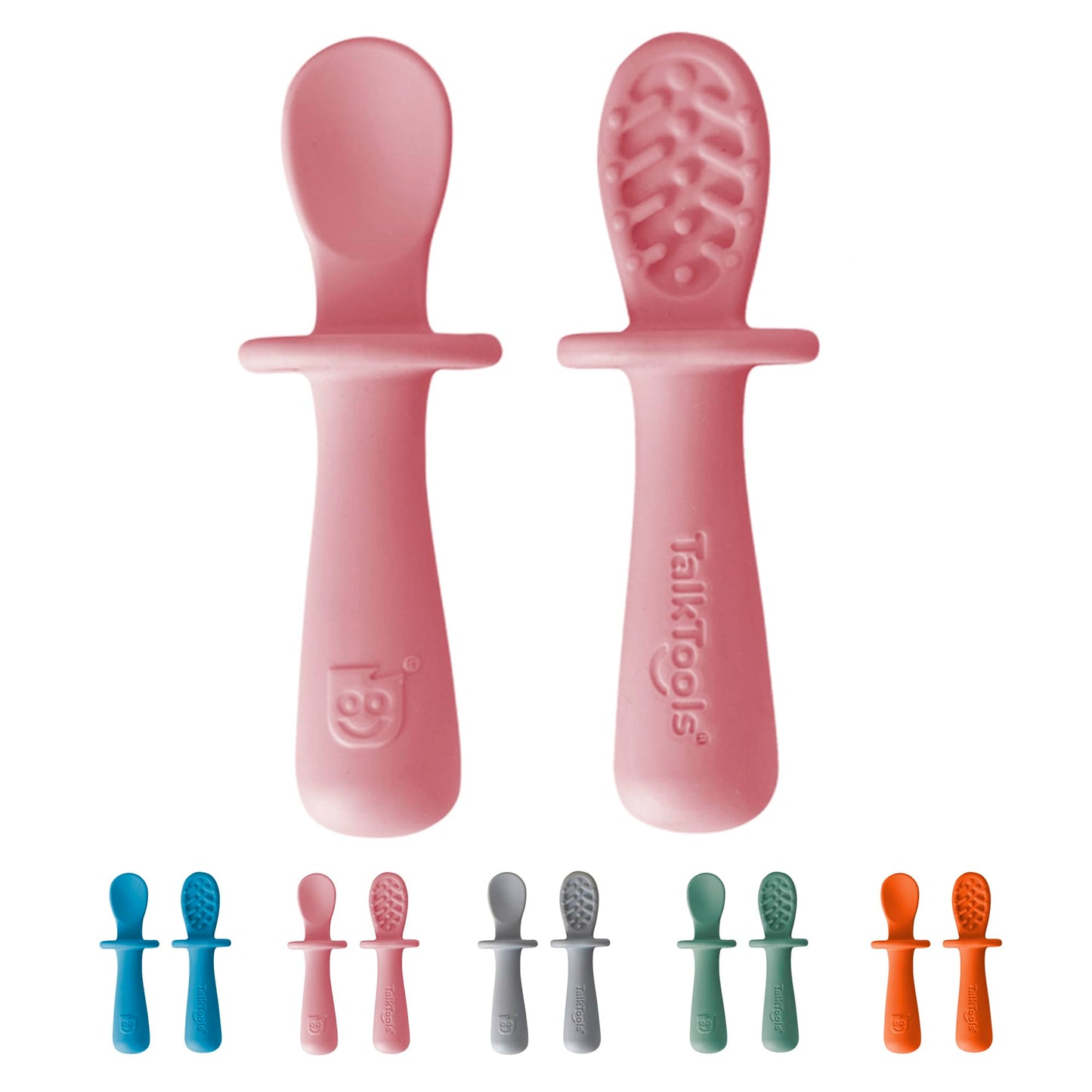 TalkTools ITSY Tiny Silicone Spoons – Twin Pack Soft Silicone Self-Feeding Training Spoons for Kids & Toddlers, Anti-Choking Flange Guard and Non-Slip Handle (Bubblegum)