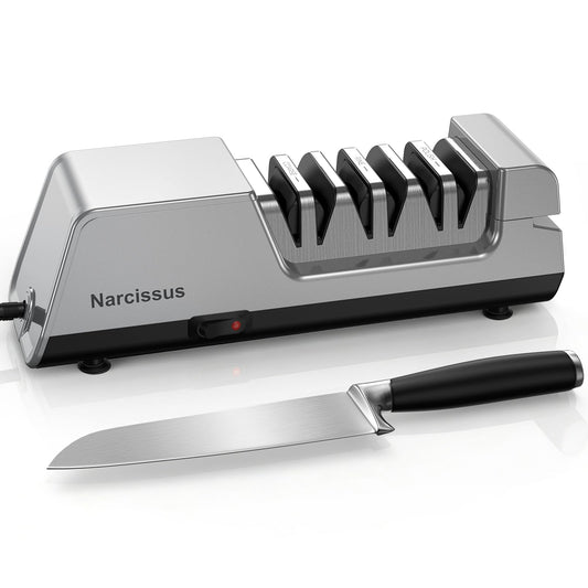 Narcissus Knife Sharpener, 3 Stages Diamond Electric Knife Sharpener for Stainless Steel and Ceramic Kitchen Knives, 40 Seconds Quick Repairing & Polishing, Open Design Port for Scissors Sharpening