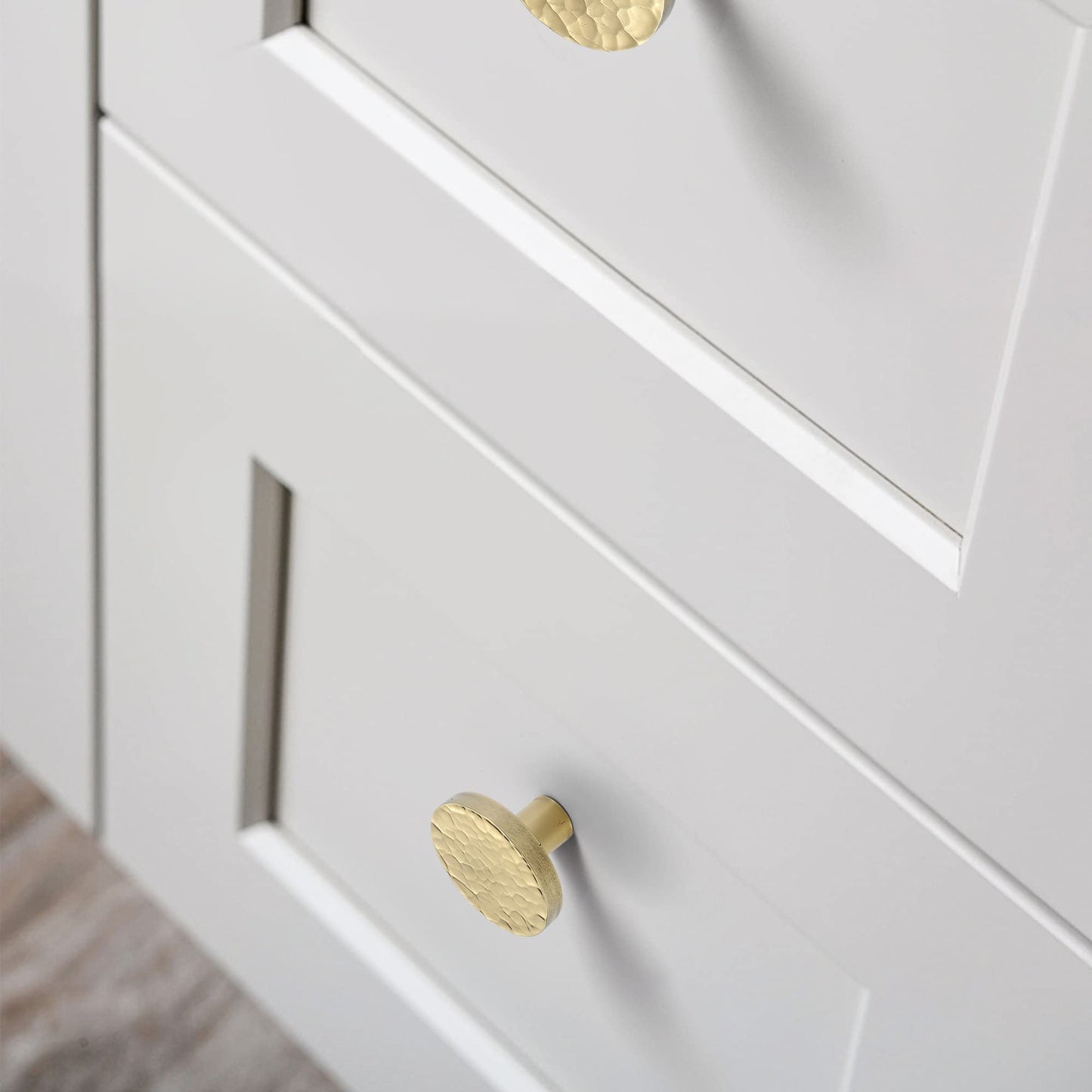 KOPPALIVE 5-Pack Modern Gold Cabinet Knobs, Hammered Solid Brass Drawer Knobs, Round Dresser Drawer Pulls and Handles, Kitchen Cabinet Hardware, Diameter 1-3/16 Inch
