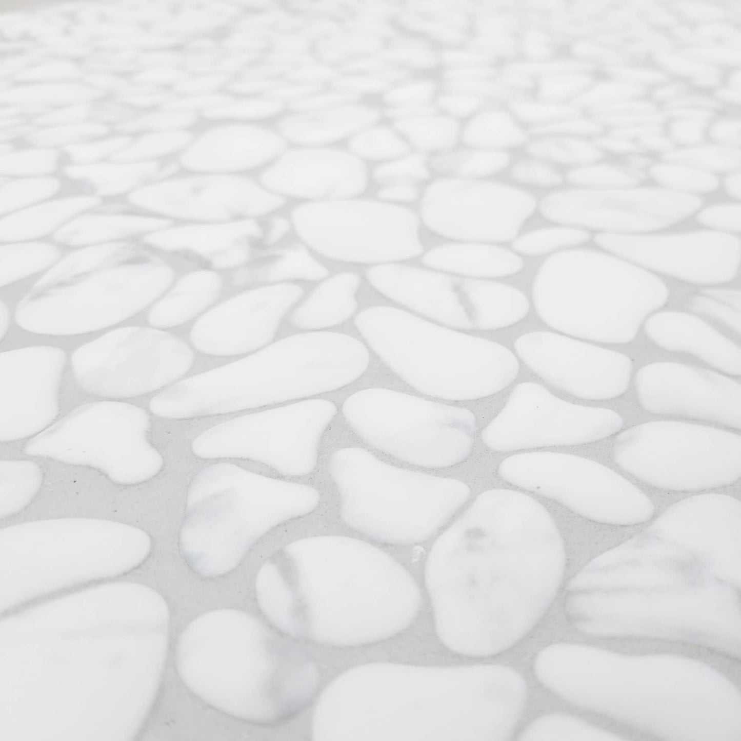 SUNWINGS 10-Sheet Pebble Tile for Shower Floor Border Kitchen Bathroom Backsplash, Carrara White Recycled Glass Marble Stone Looks Wall and Floor Tile, Covers 7.9 Sq. Ft
