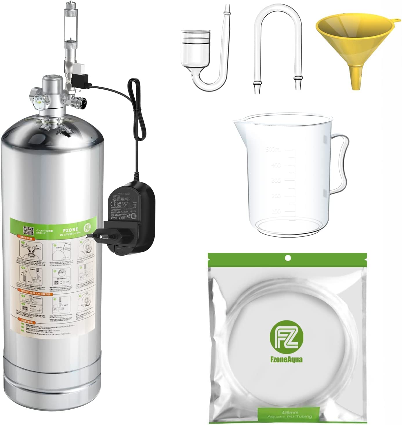 FZONE 5.5L Aquarium CO2 Generator System Carbon Dioxide Reactor Kit with Regulator and Needle Valve for 600-800g Raw Material