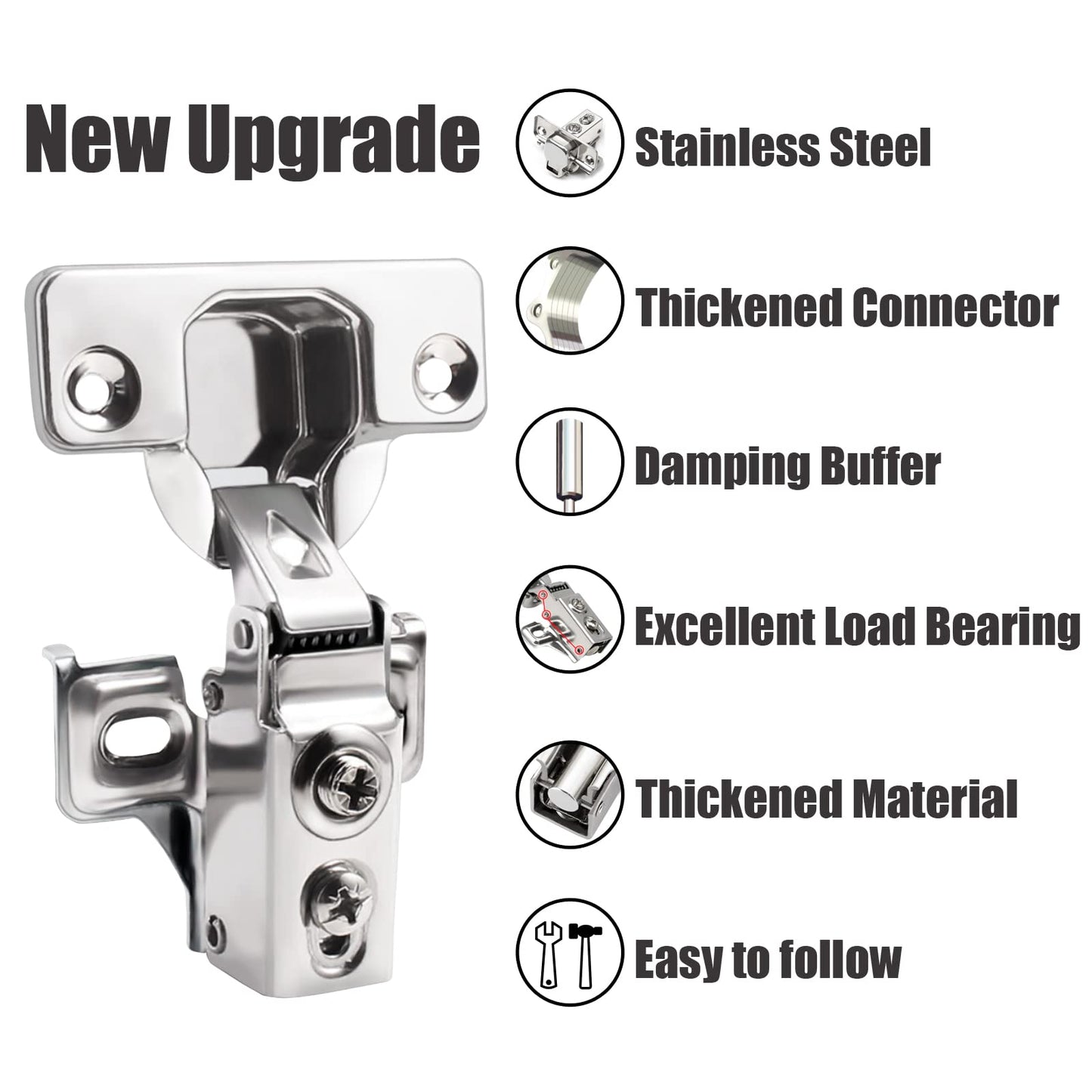 BESTEEL 24 Pack 1/2 inch Overlay Soft Close Cabinet Door Hinges for Kitchen Cabinet Hinges, 100 Degree Opening Angel, Stainless Concealed Kitchen Cabinets Hinge Self Closing with Drilling Tool &Manual