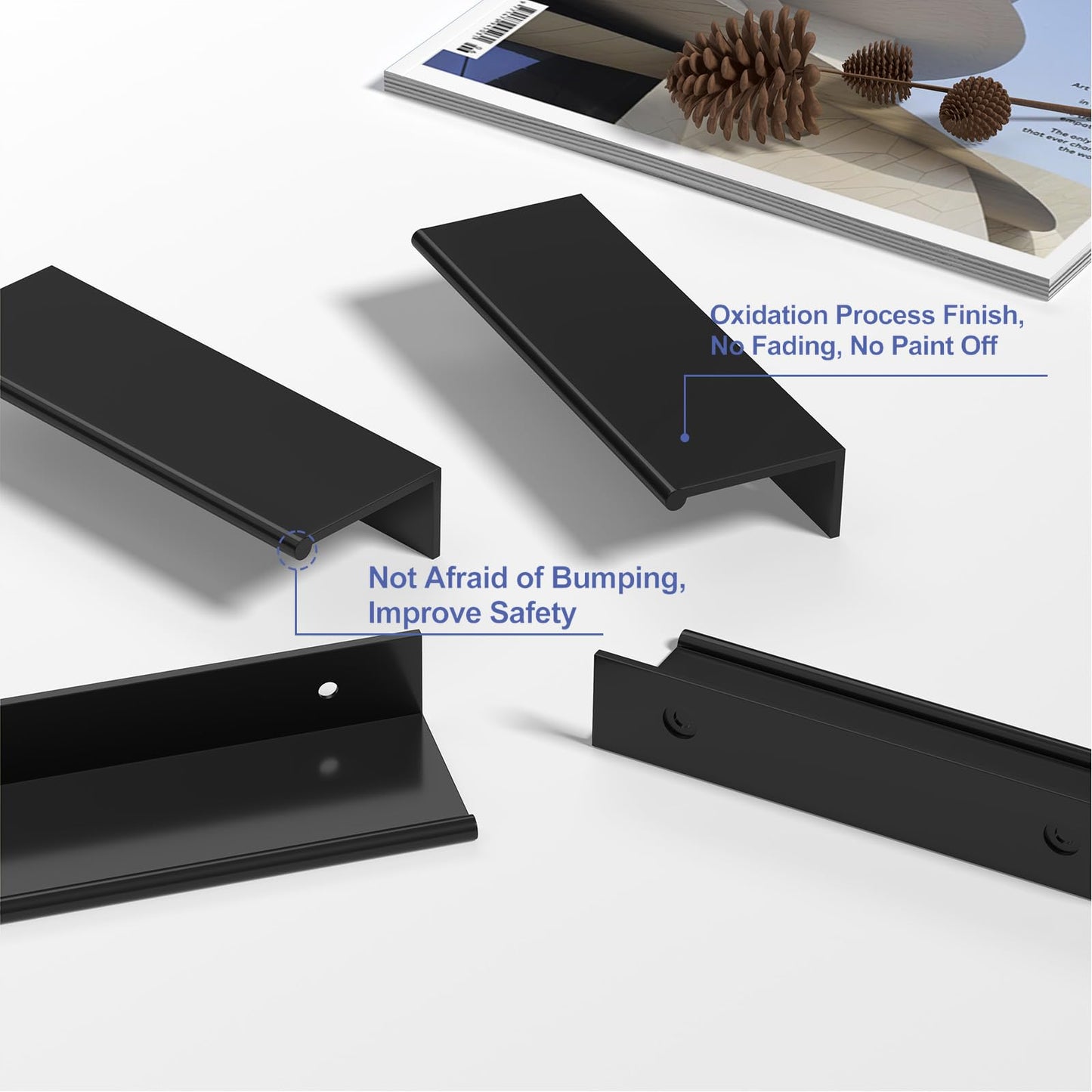 Peaha 10 Pack Black Cabinet Pulls Kitchen Handles 3 inch Aluminum Alloy Edge Finger Pull Dresser Drawer Handles