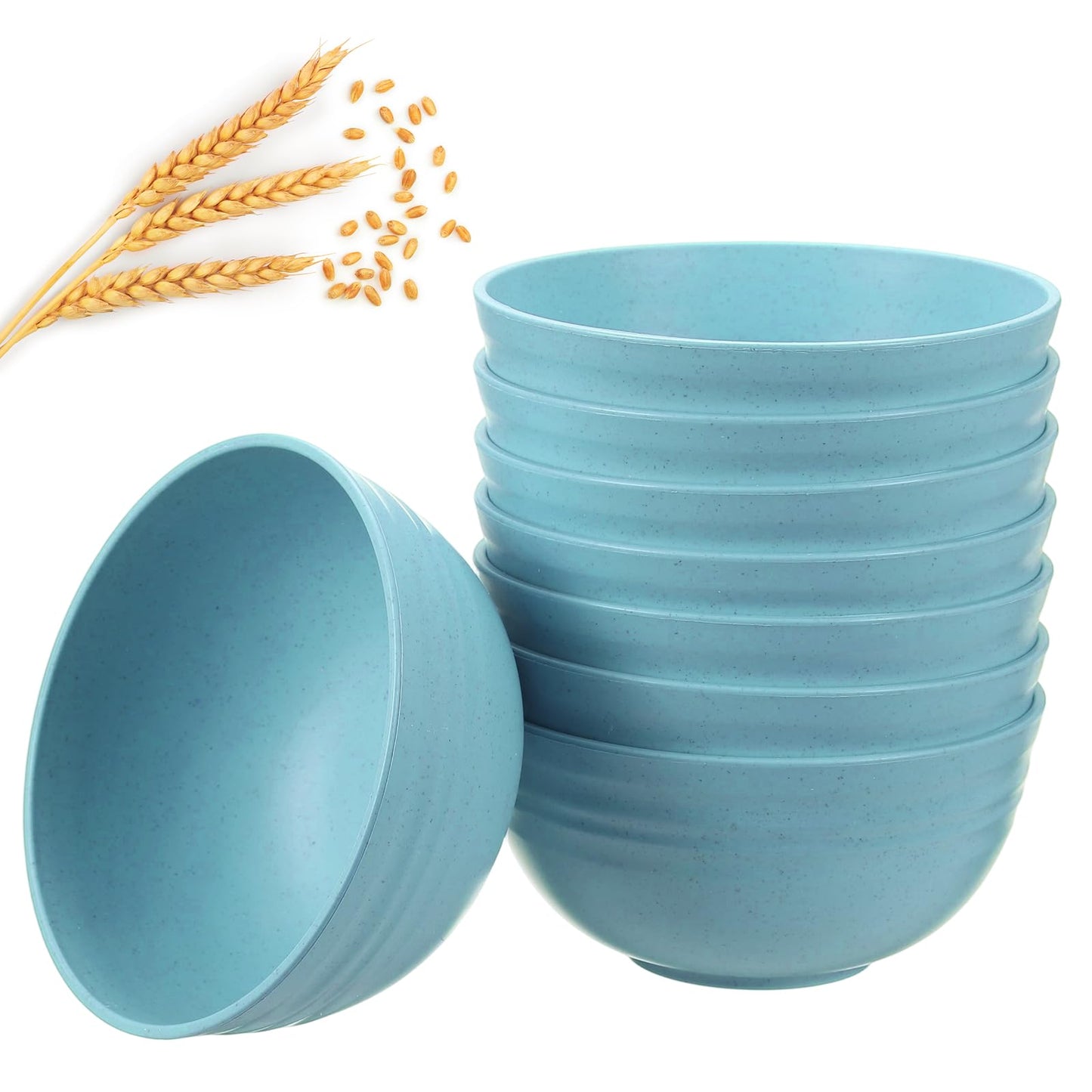 uxcell 8Pcs Unbreakable Straw Bowls, 5.9" Reusable Dinnerware Microwave and Dishwasher Safe Bowl for Kitchen Camping Picnic Serving, Blue