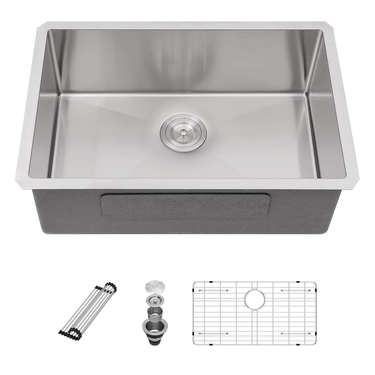 Sarlai 28 Inch Undermount Kitchen Sink - 28" x 18" Undermount Sink Single Bowl Stainless Steel 16 Gauge Kitchen Sink Under Counter Round Corner Basin