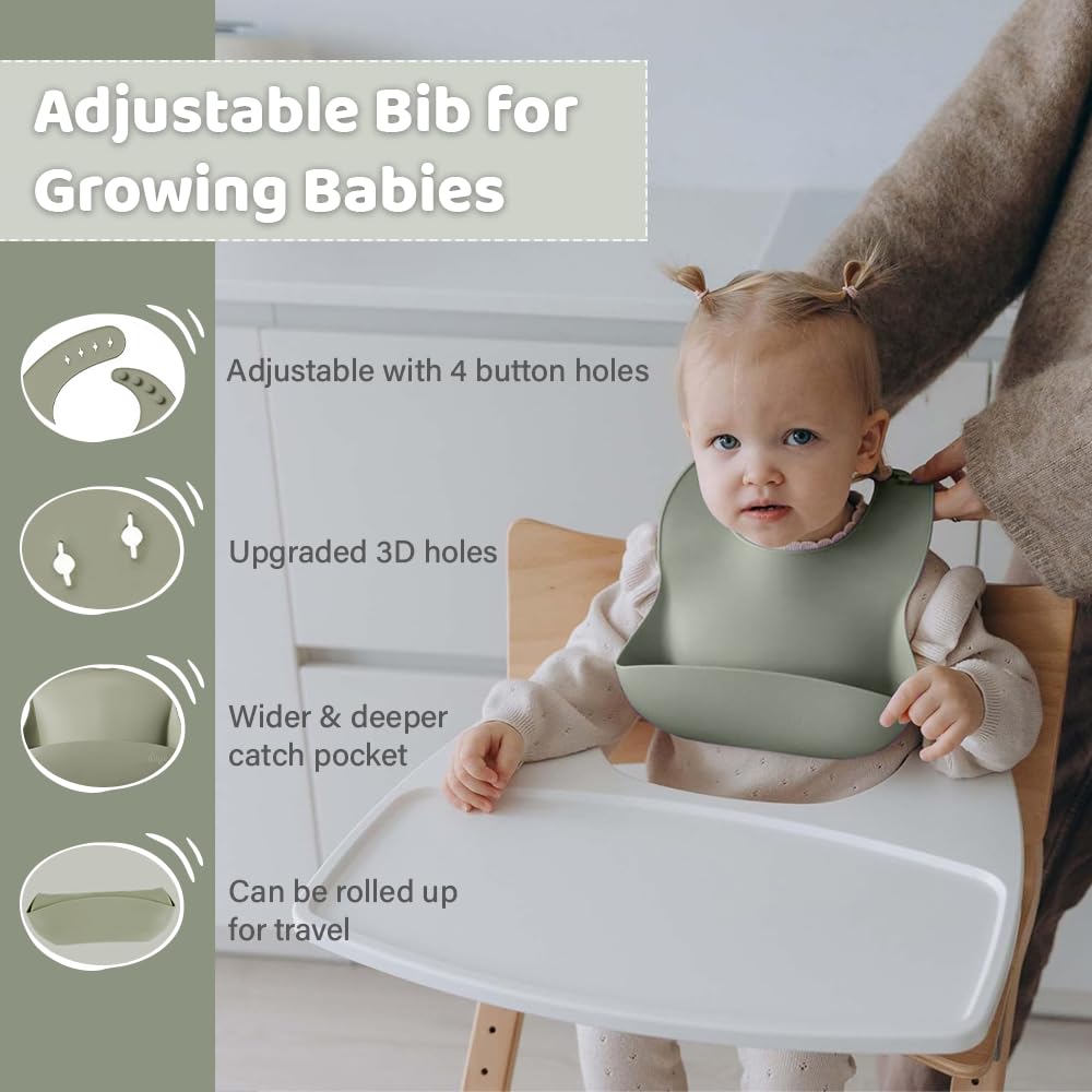 Dahzii 6-Piece Silicone Baby Feeding Set Non-Slip Suction Plate, Bowl, Spoon, Fork, Cup, Bib. BPA-Free, Dishwasher & Microwave Safe for Babies & Toddlers