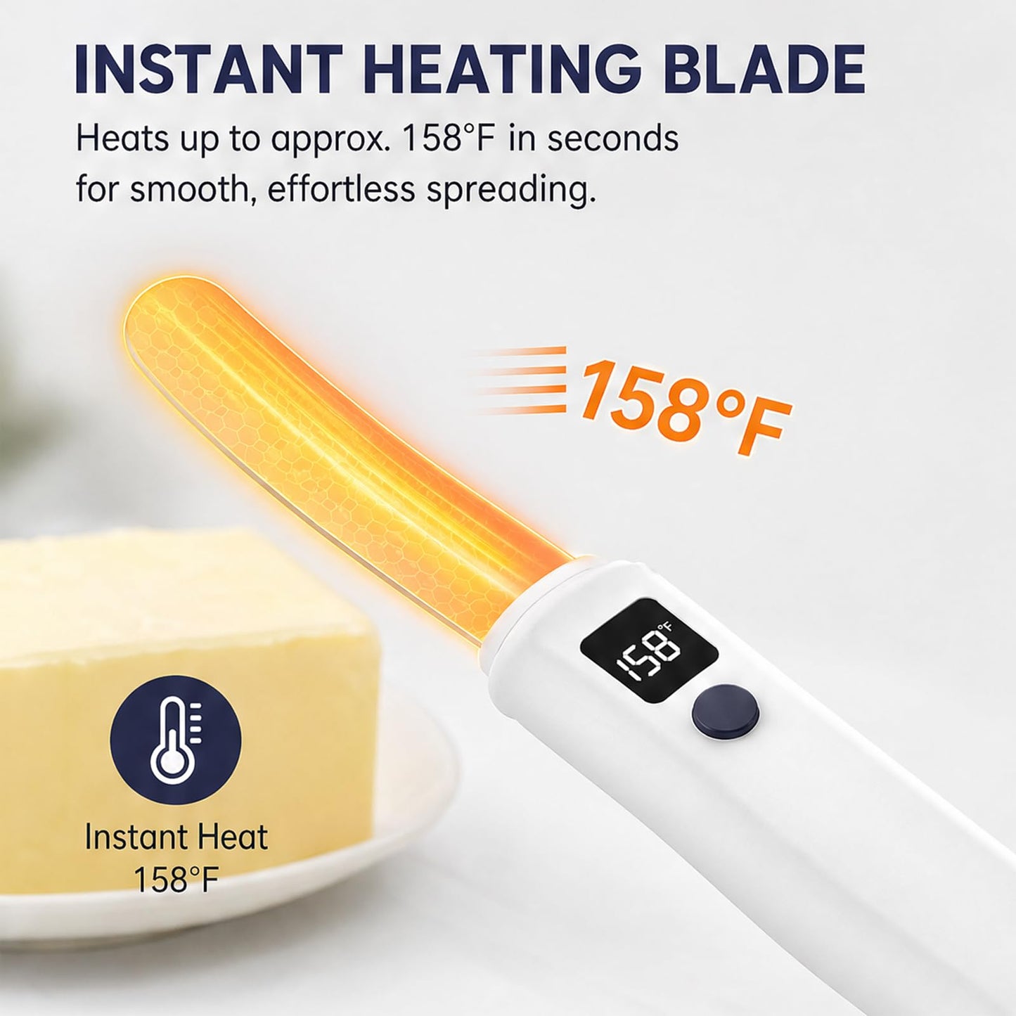 BCYIIELY Electric Heated Butter Knife Spreader - Rechargeable USB Stainless Steel Butter Knife for Hard Butter, Cheese, Jam, Cream, Kitchen Gadget with Smart Display