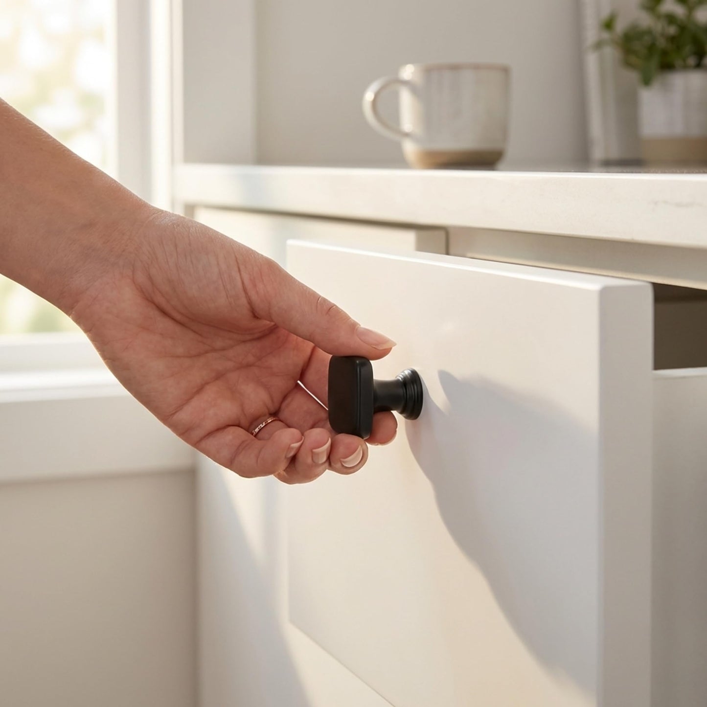 JOY DECOR 10 Pack Matte Black Cabinet Knobs, 1-1/8 Inch Zinc Alloy Single Hole Drawer Pulls for Dressers, Cabinets and Kitchen Hardware