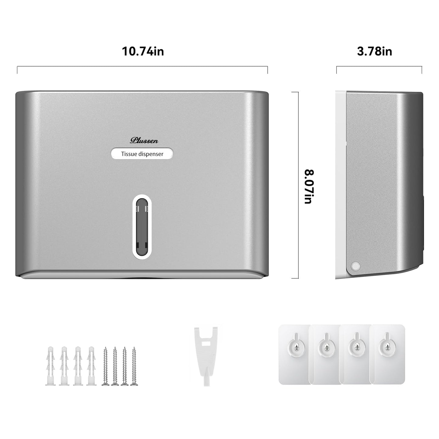 PLUSSEN Paper Towel Dispenser Wall Mount, Adhesive No Drilling Multifold Trifold C Fold Commercial Hand Towel Dispenser,Silver