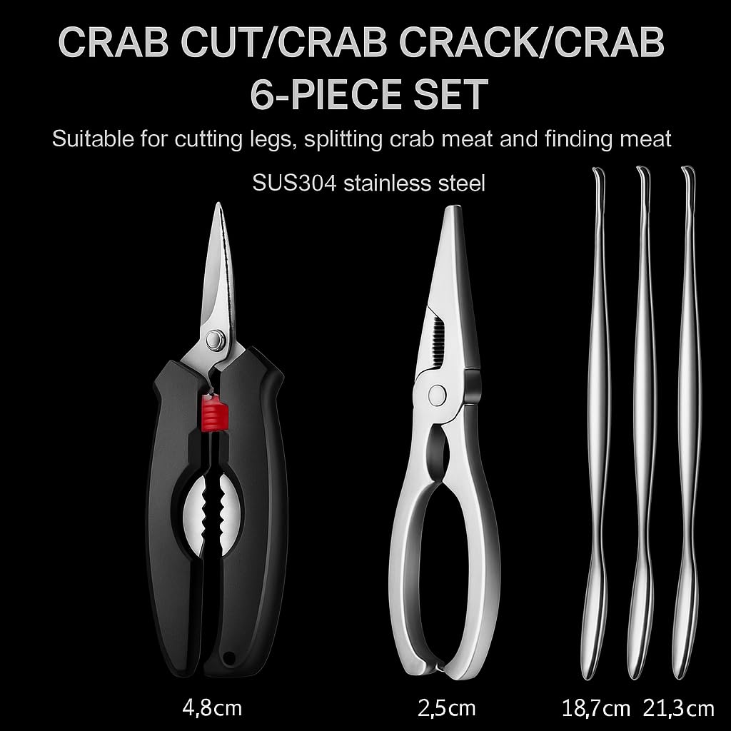 Premium Seafood Cracker Set – Stainless Steel Crab Leg Crackers, Lobster Sheller Scissors & 3 Forks with Storage Box – Heavy-Duty Tools for Crab, Lobster, Shellfish, Nuts