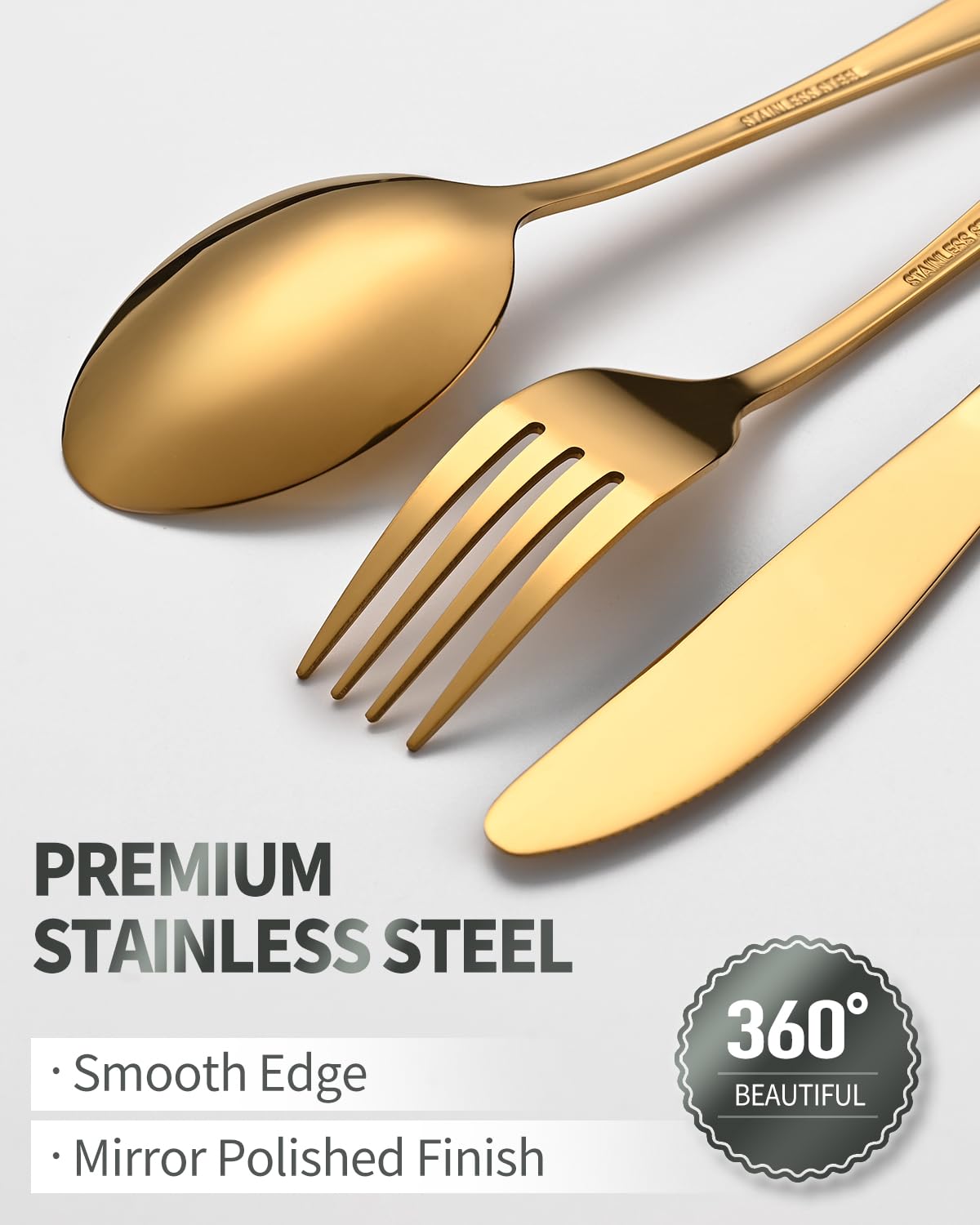 ERVILO 60 Piece Gold Silverware Set - Service for 20, Stainless Steel Flatware Cutlery Set Include Knife Spoon Fork, Mirror Polished Gold Utensils for Wedding, Restaurant, Home, Dishwasher Safe