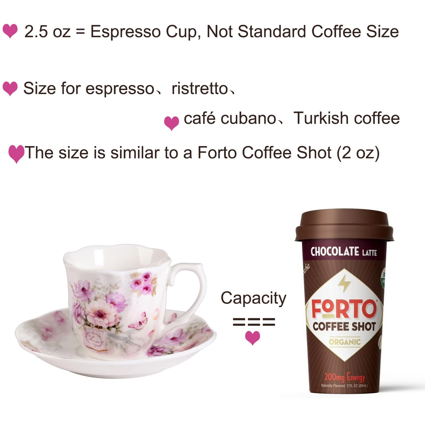 GuangYang 2.5 oz Porcelain Espresso Cups and Saucers Set – Floral Design, Purple Pattern – Gift-Ready, Elegant Mini Coffee Set of 6 for Home or Gifting