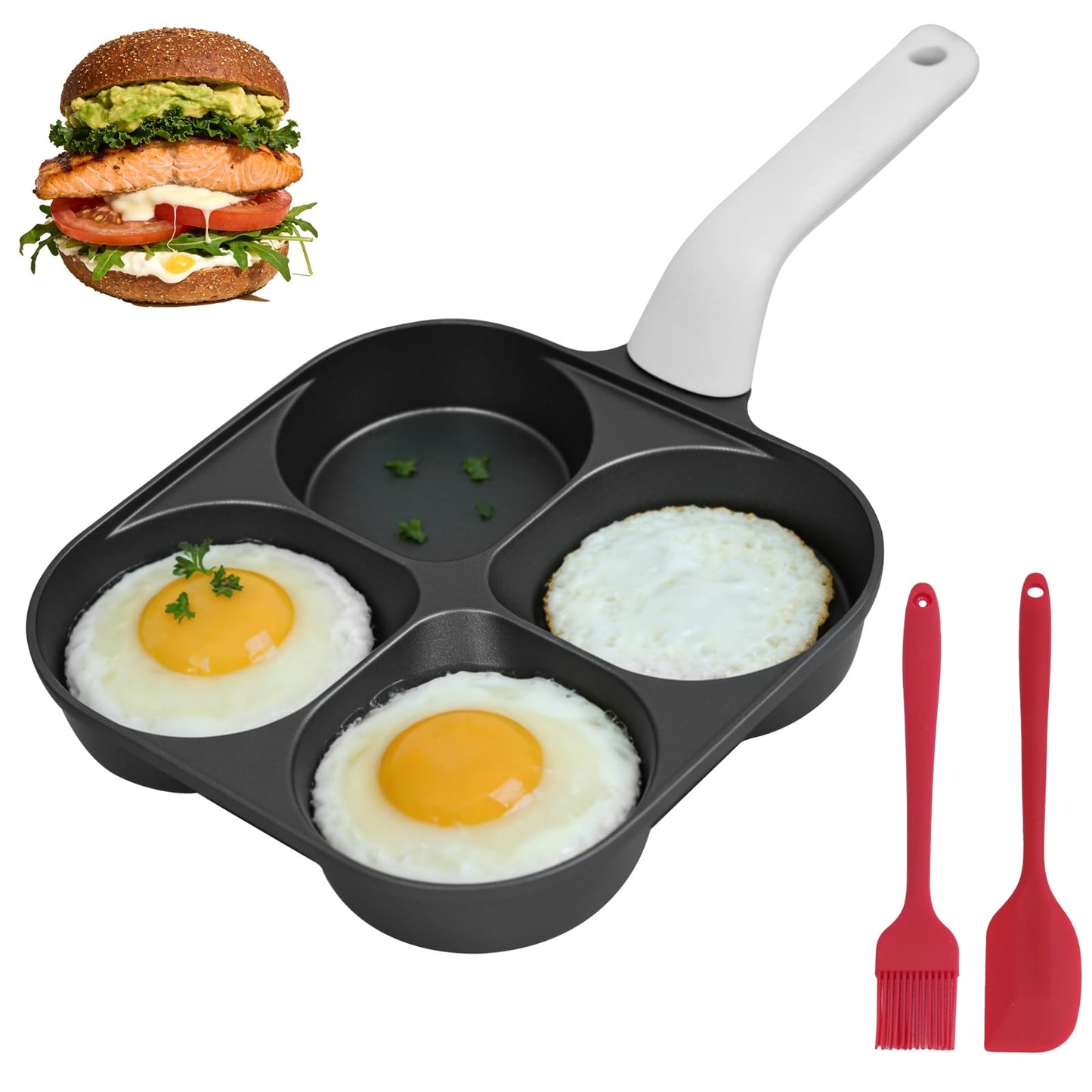 Nkove 4-Cup Titanium Nonstick Egg Pan Omelette Pan，Versatile Breakfast Skillet for Eggs, Pancakes, Plett, Crepes, Suitable for Gas Stove & Induction Cookware