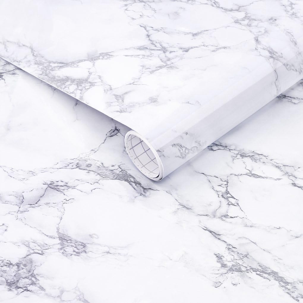 Arthome White Marble Contact Paper - Peel and Stick Wallpaper - Self-Adhesive & Removable Wall Paper for Furniture Desk, Kitchen Countertop, Cabinet, Shelf Liner, Wallcovering, (17"x120")